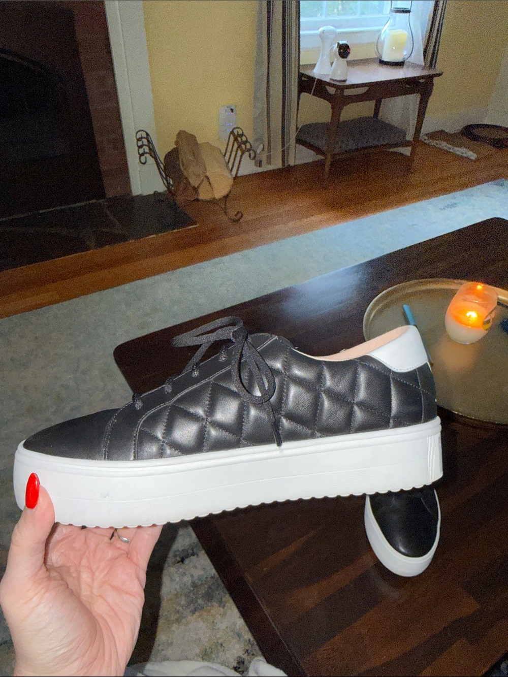 kate spade Black Leather Quilted Low-Top Sneakers with White Soles - Picture 3 of 6